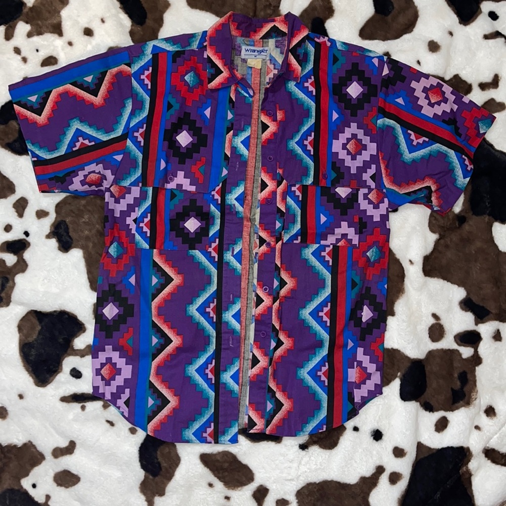 Vintage Wrangler Short Sleeve Button Down Western Women Size Medium